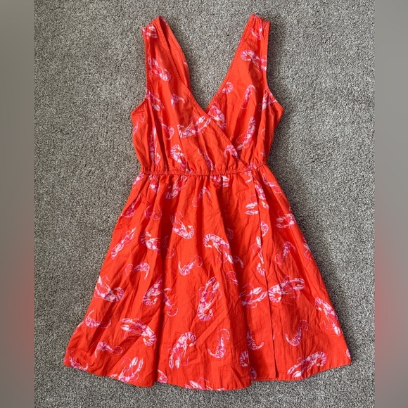 MAEVE ANTHROPOLOGIE Mini Dress Flirty Wrap Sea Shrimp Lobster Orange Dress Sz XS - Picture 3 of 10